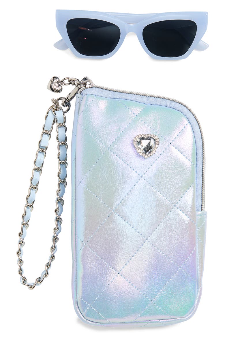 Kids' Cat Eye Sunglasses & Heart Zip Around Case Set, Main, color, BABY BLUE