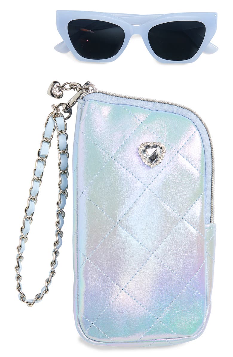 OMG Accessories Kids' Cat Eye Sunglasses & Heart Zip Around Case Set, Main, color, Baby Blue