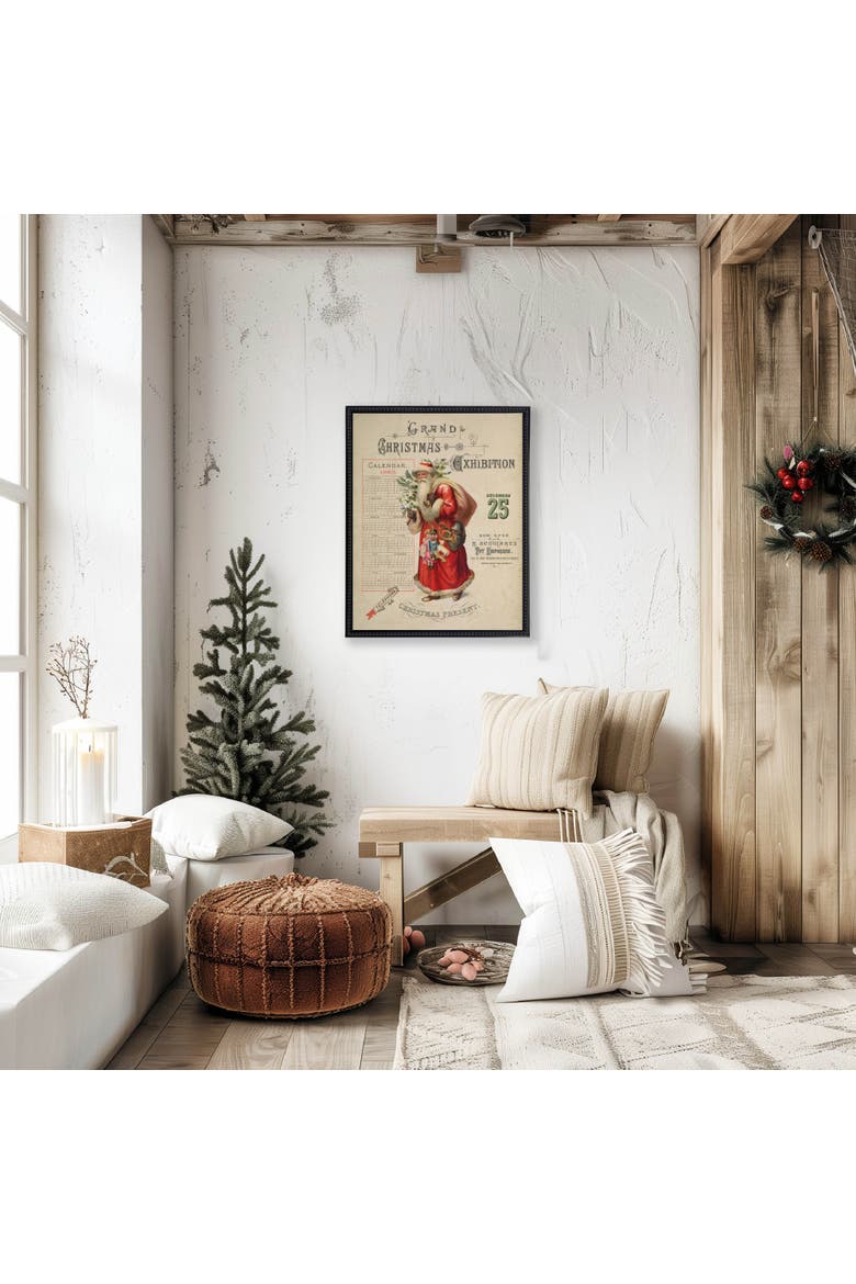 Vintage Painting of Santa on a distressed bookplate background, Alternate, color, Beige / Red