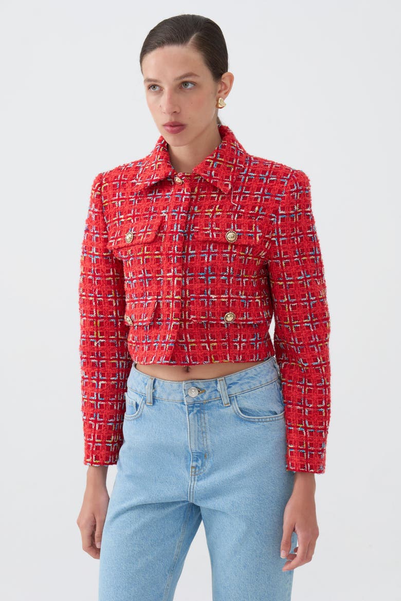 Padded Shoulder Tweed Jacket, Main, color, Red