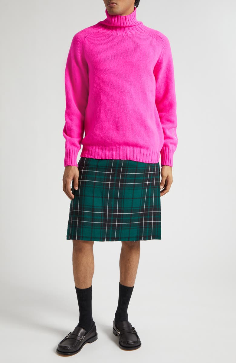 JW Anderson Logo Embroidered Wool Turtleneck Sweater, Main, color, Neon Pink