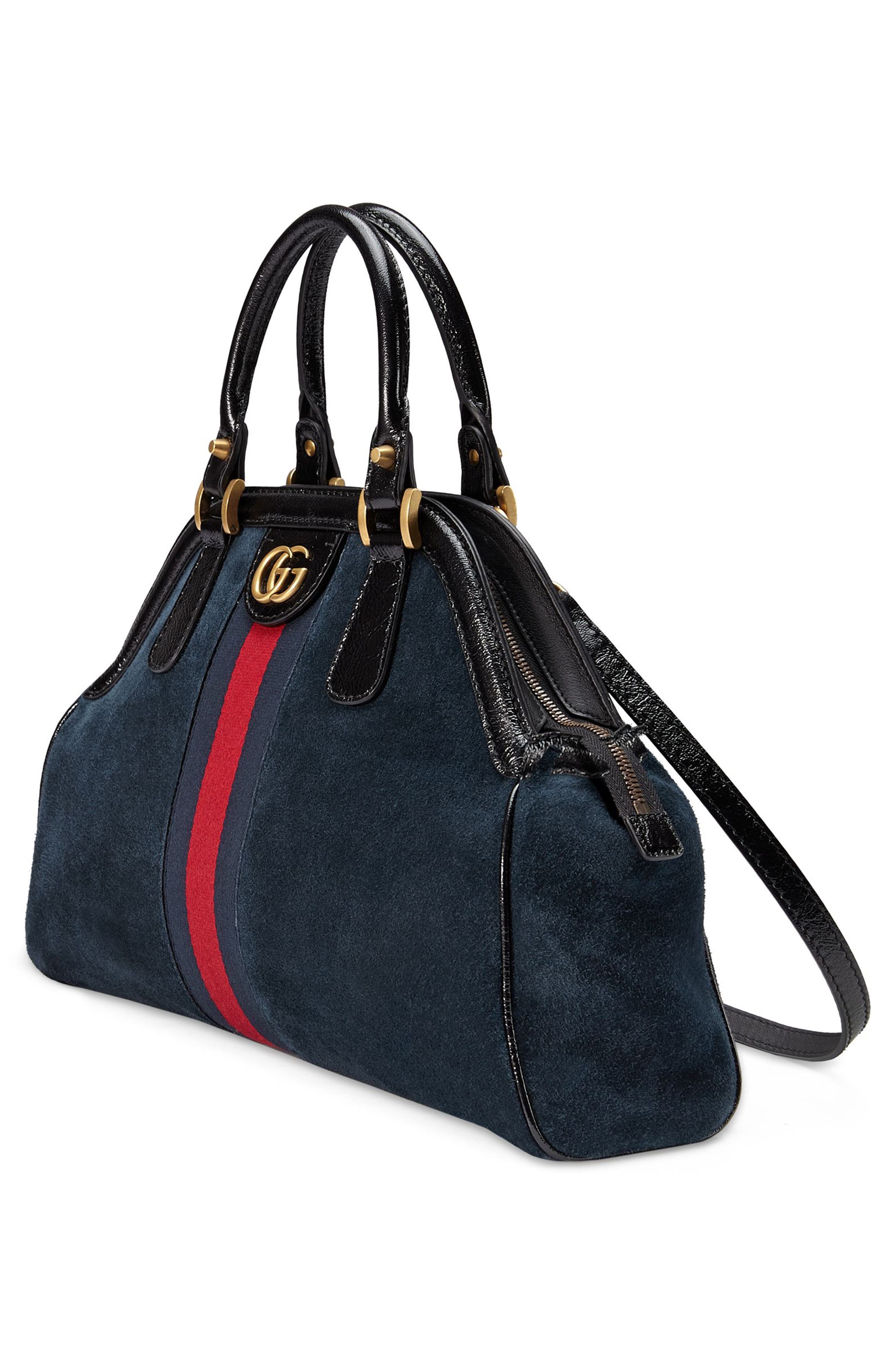 Medium RE(BELLE) Suede Satchel, Alternate, color, BLUE/ NERO/ BLUE RED