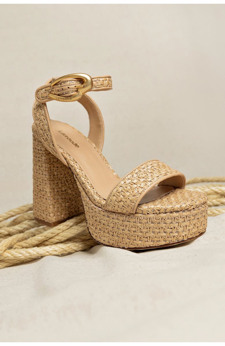 Larroudé Dolly Verona Sandal, Alternate, color, Beige Leather And Raffia