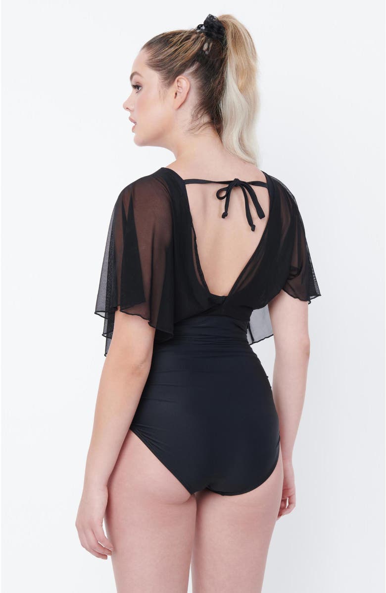 Unique Vintage Mesh Butterfly Sleeve Torrey One Piece Swimsuit, Alternate, color, Black