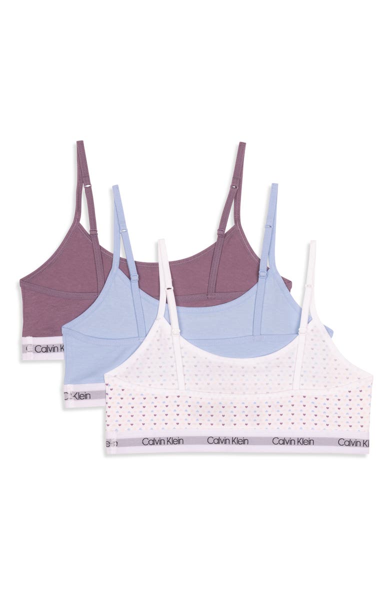 Calvin Klein Kids' Assorted 3-Pack Stretch Cotton Bralettes, Alternate, color, Pink Multi/ Blue/ Plum
