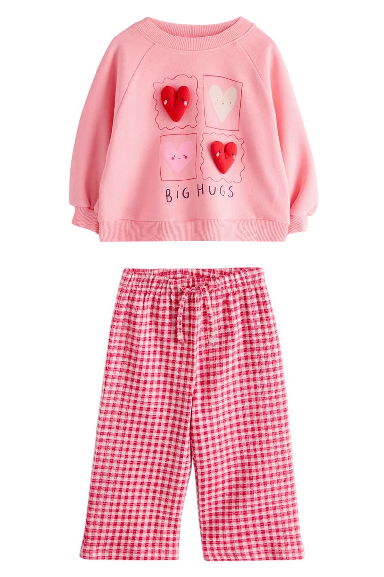 Kids' Appliqué Sweatshirt & Gingham Pants Set, Main, color, PINK