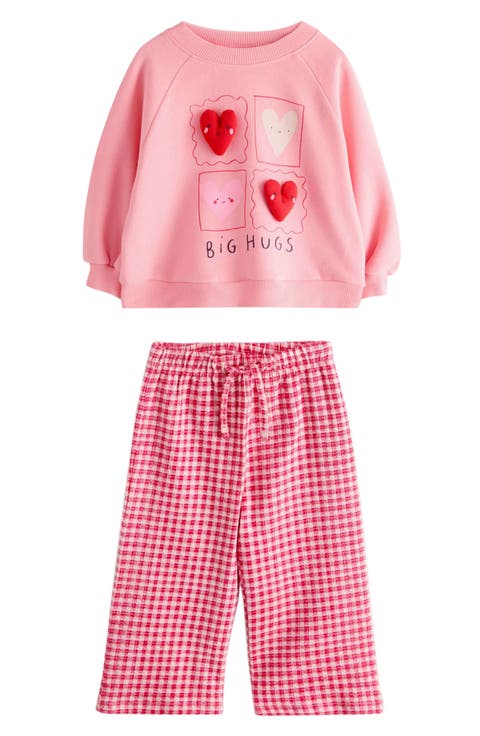 Kids' Appliqué Sweatshirt & Gingham Pants Set (Baby, Toddler & Little Kid)