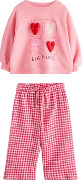 NEXT Kids' Appliqué Sweatshirt & Gingham Pants Set
