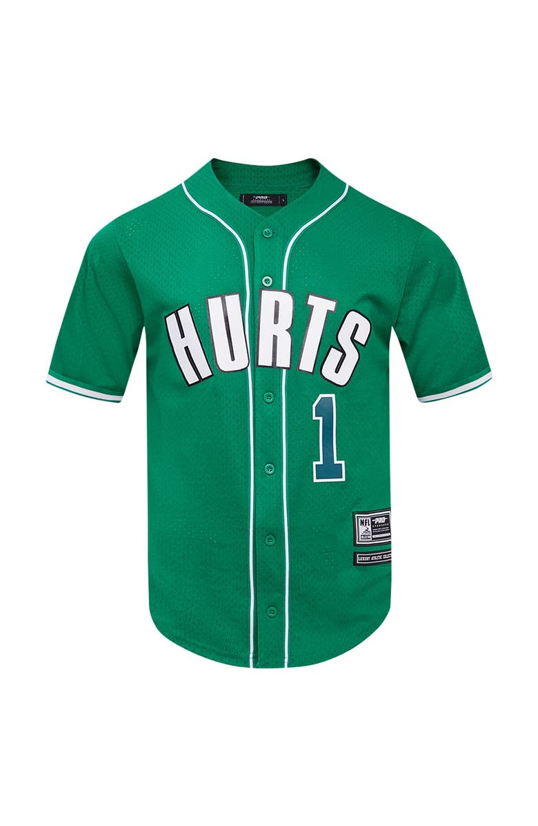 PRO STANDARD Men's Pro Standard Jalen Hurts Kelly Green Philadelphia Eagles Mesh Button-Up Baseball Jersey, Alternate, color, Kelly Green