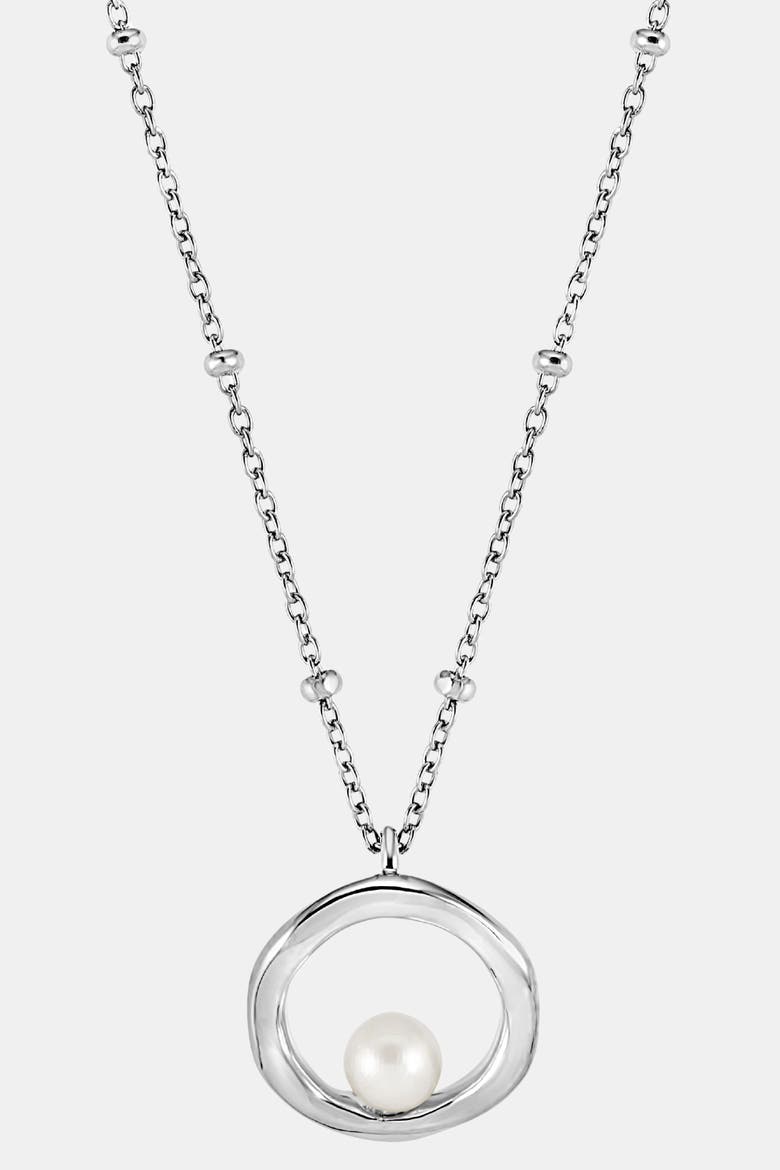 Open Circle & White Pearl Waterfall Pendant, Main, color, Sterling Silver