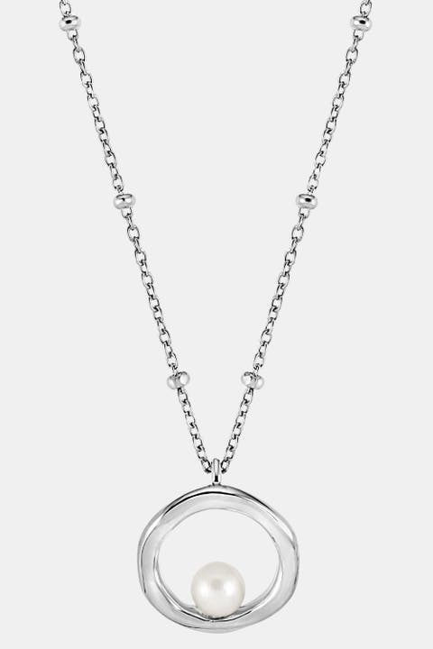 Open Circle & White Pearl Waterfall Pendant