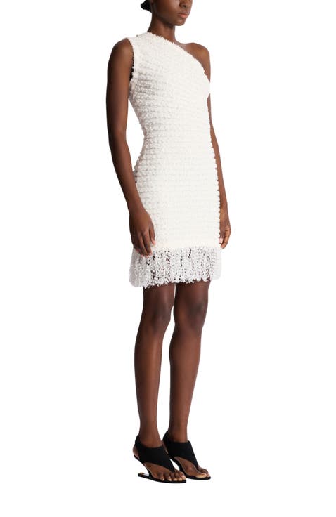Dotted tweed one-shoulder dress