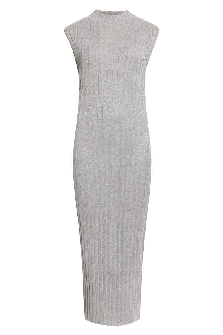 Patrice Cap Sleeve Rib Midi Sweater Dress, Alternate, color, SILVER