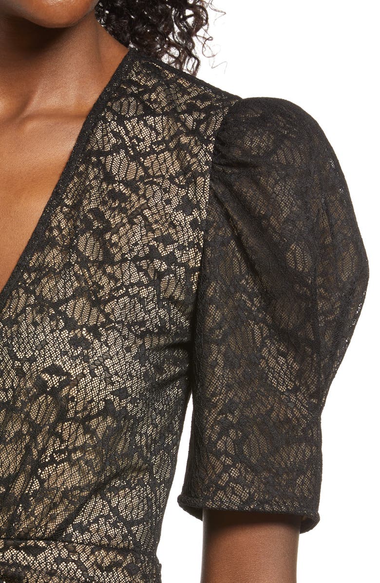 Saylor Reena Ruched Lace Cocktail Minidress, Alternate, color, 