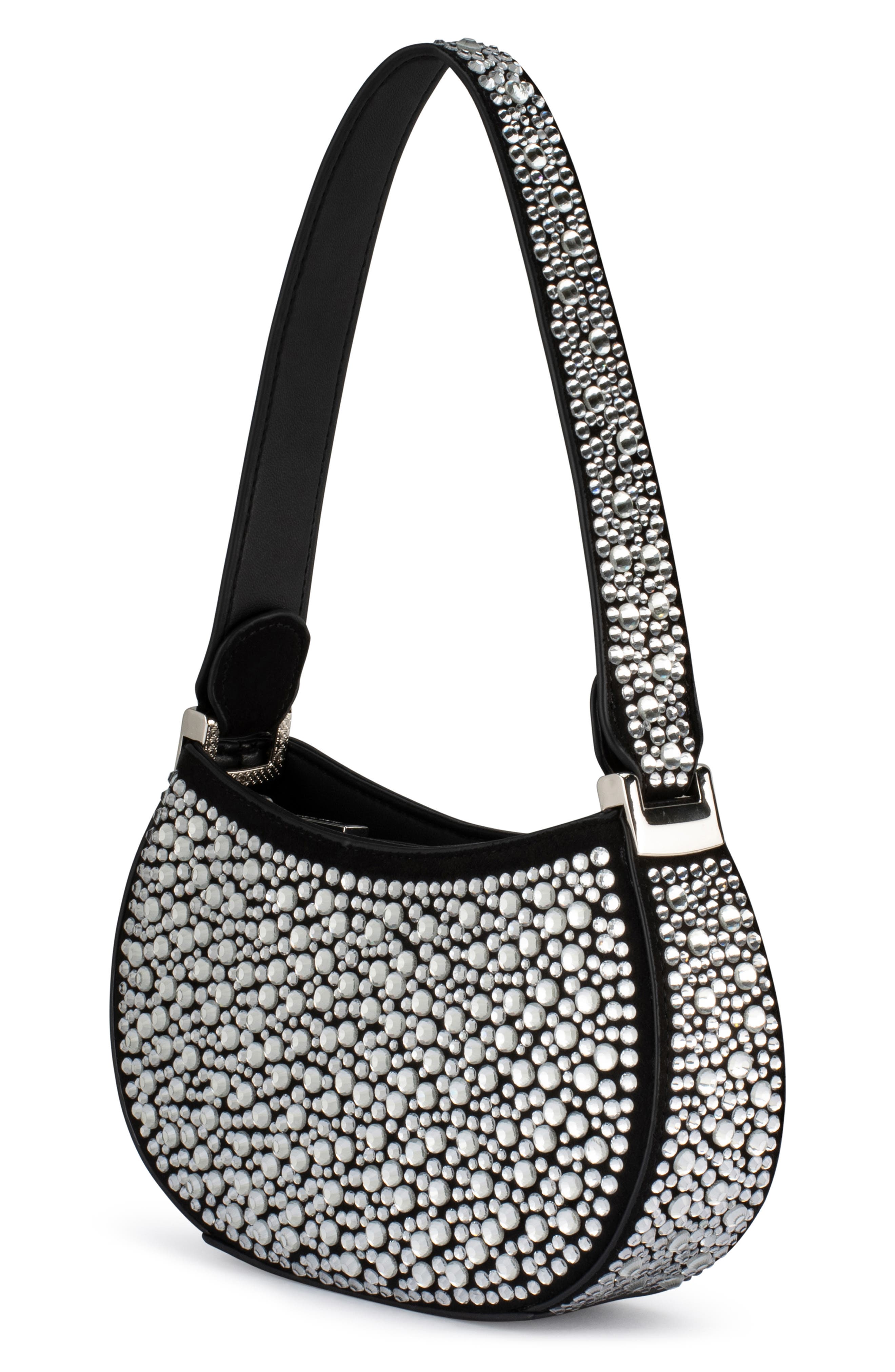 Olga Berg Desie Crystal Shoulder Bag, Alternate, color, Black