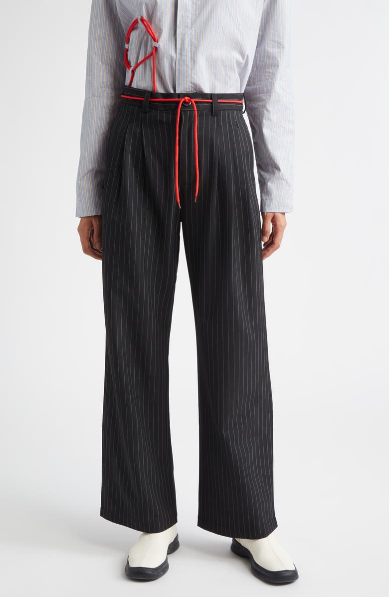 KÚR Shoelace Pinstripe Pleated Straight Leg Pants, Main, color,
