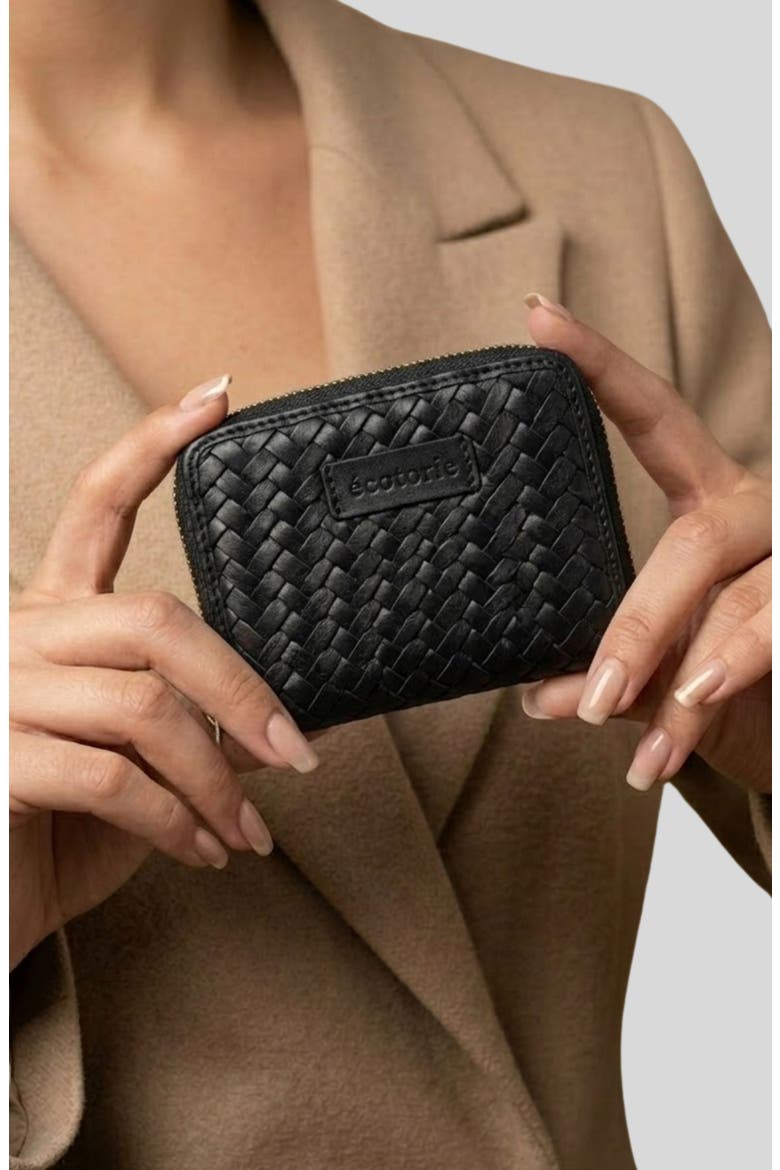 Katy Woven Leather Wallet, Alternate, color, BLACK