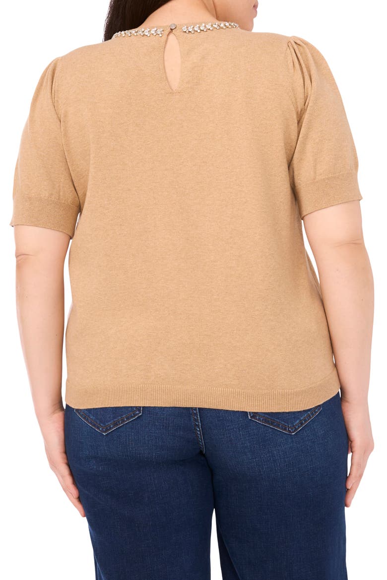 Rhinestone Embellished Short Sleeve Sweater, Alternate, color, LATTE HEATHER