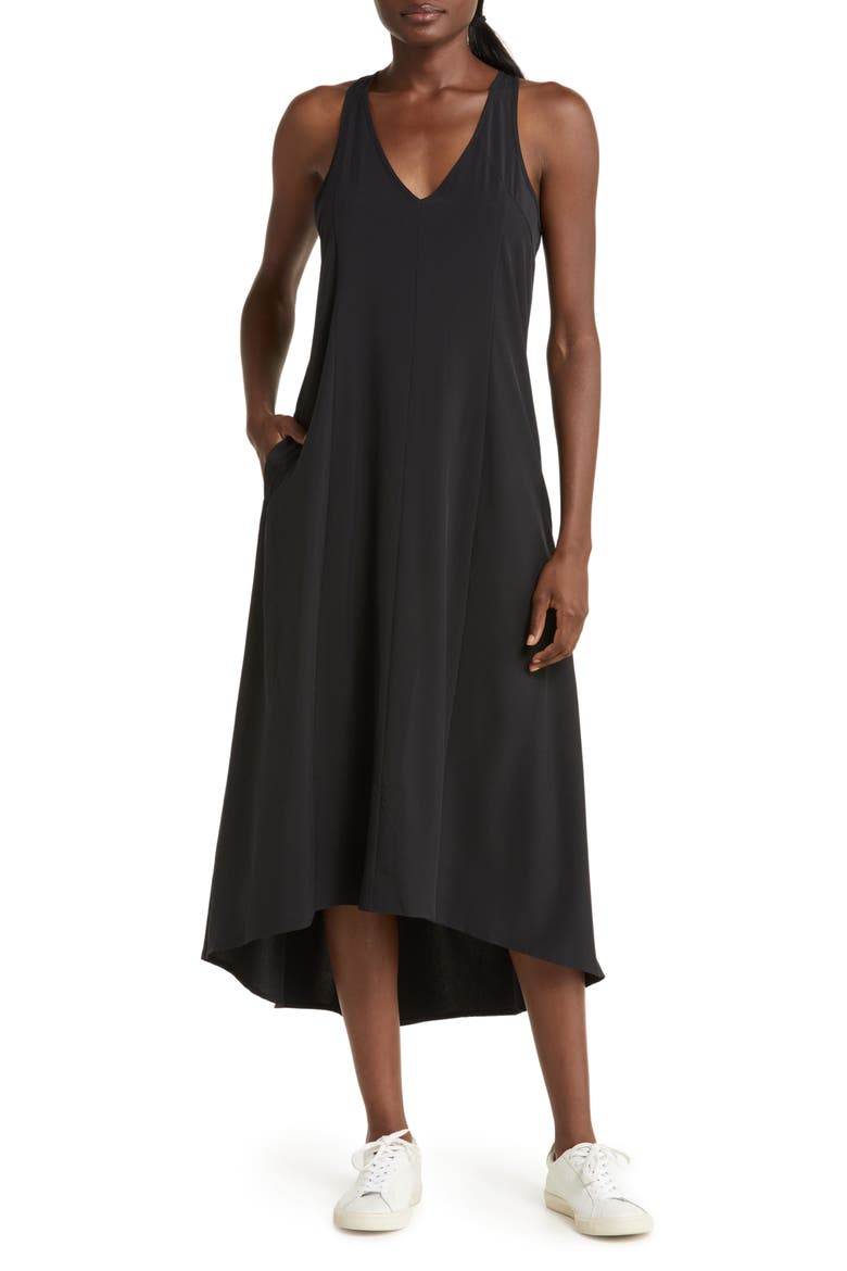 Getaway Relaxed High-Low Maxi Dress, Main, color, BLACK