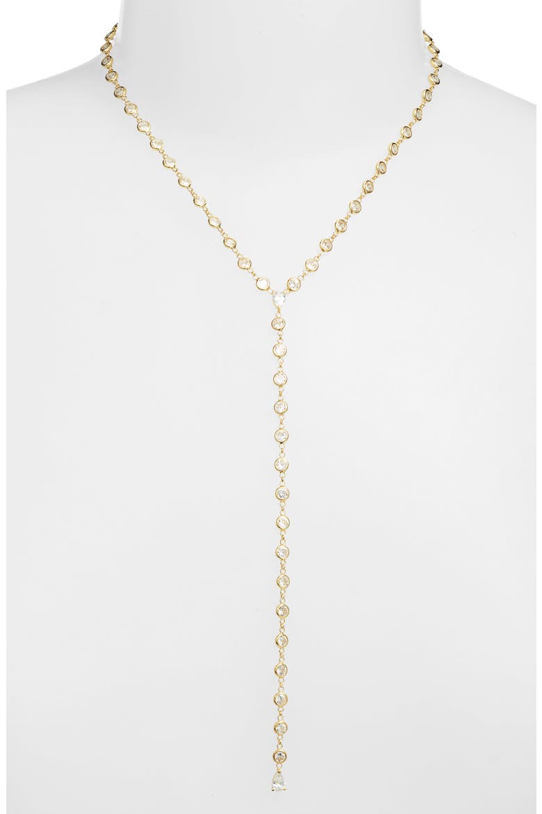 Cubic Zirconia Bezel Y-Necklace, Alternate, color, GOLD/ WHITE