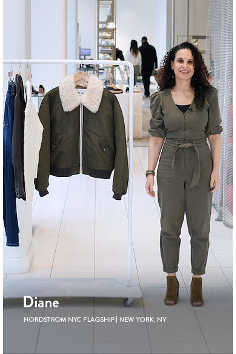 Shrunken Genuine Shearling Collar Water Resistant Bomber video