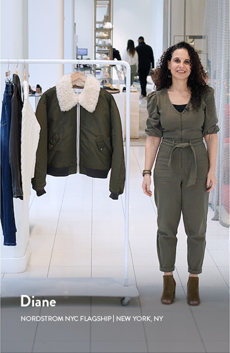 Shrunken Genuine Shearling Collar Water Resistant Bomber, sales video thumbnail