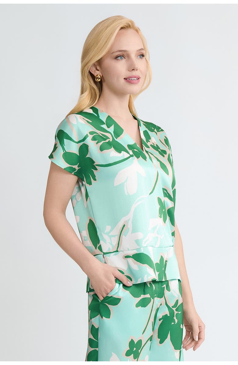 Ming Wang Floral Printed Crepe de Chine Top, Alternate, color, Kelly Green/Euca/Lime/Ivory