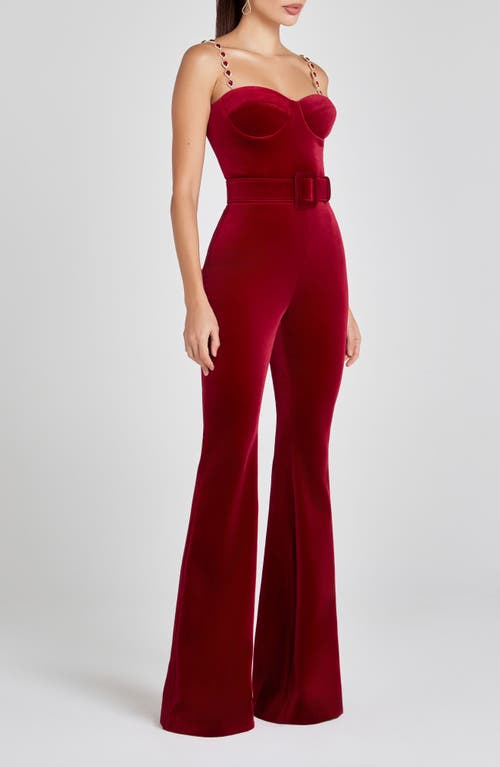 Nadine Merabi Harley Flare Velvet Jumpsuit In Red