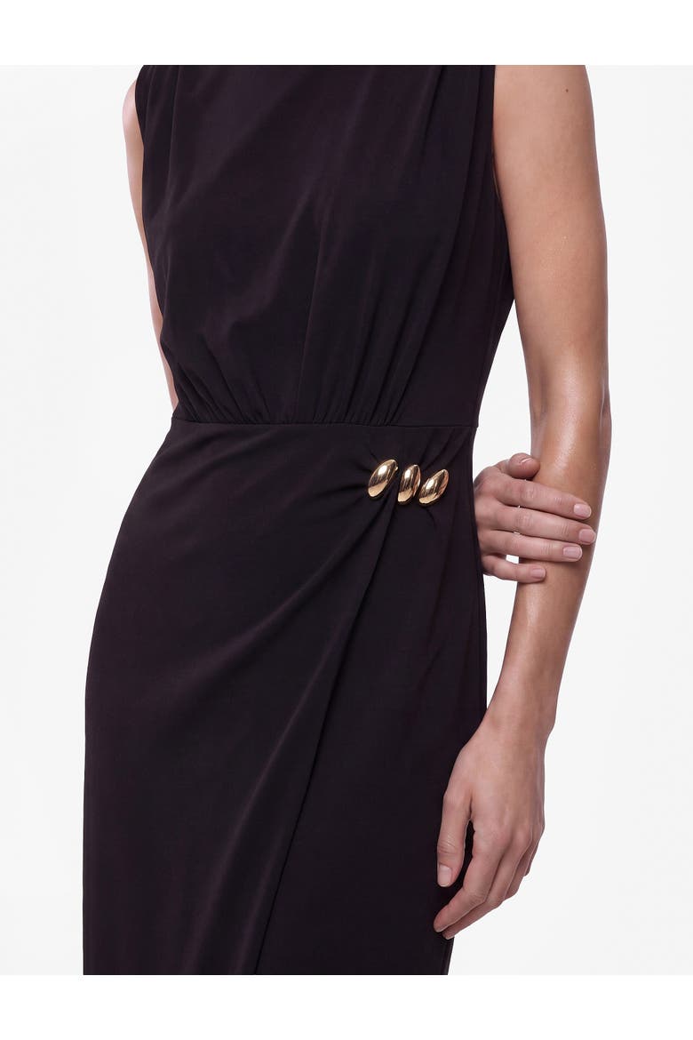 Sleeveless Crew Neck Draped Midi Dress With Accessory Detail, Alternate, color, BLACK