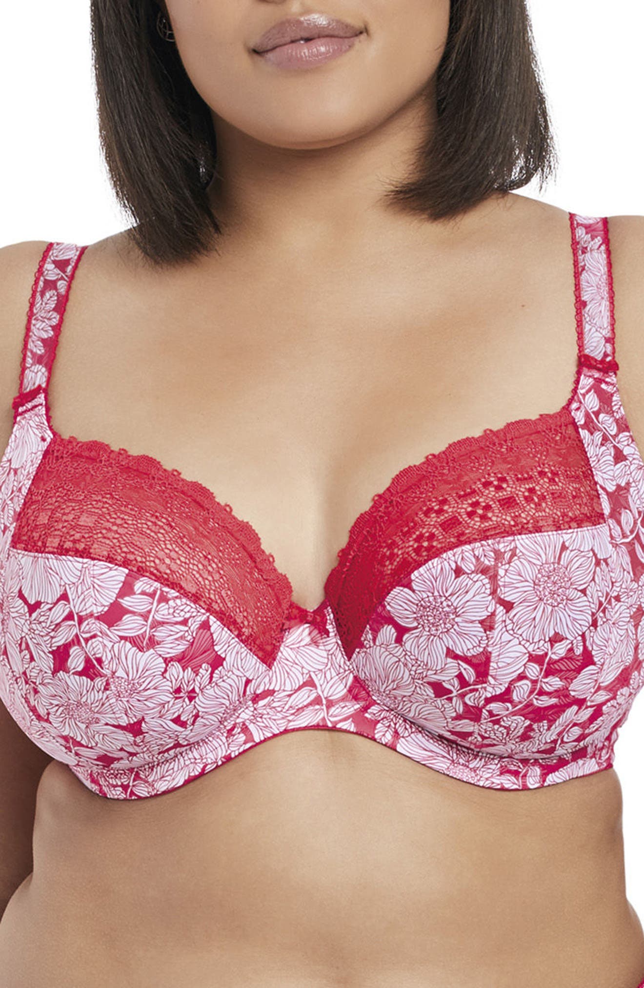 Elomi Kim Full Figure Underwire Plunge Bra in Fiery Floral 