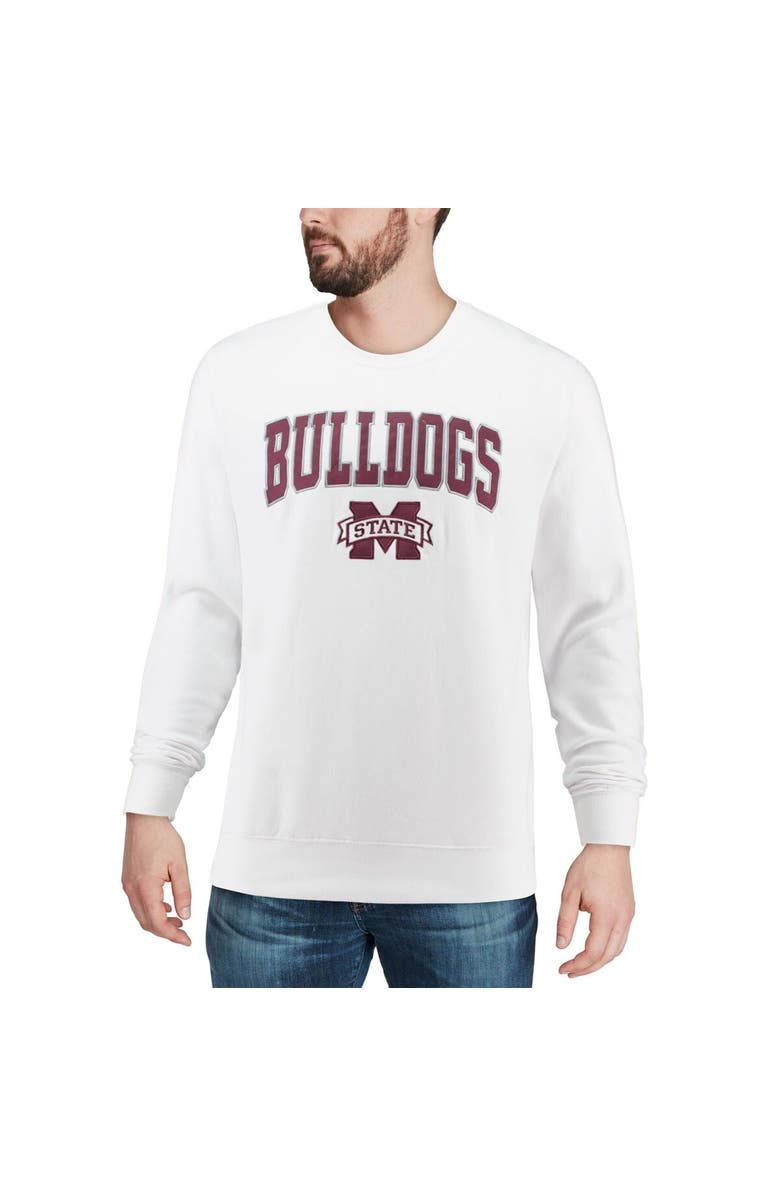 COLOSSEUM Men's Colosseum White Mississippi State Bulldogs Arch & Logo Crew Neck Sweatshirt, Alternate, color, White