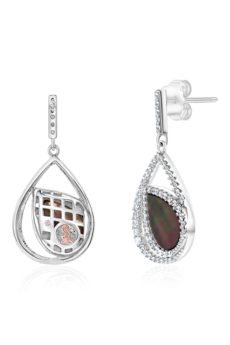 Cubic Zirconia & Black Mother-of-Pearl Drop Earrings, Alternate, color, BLACK