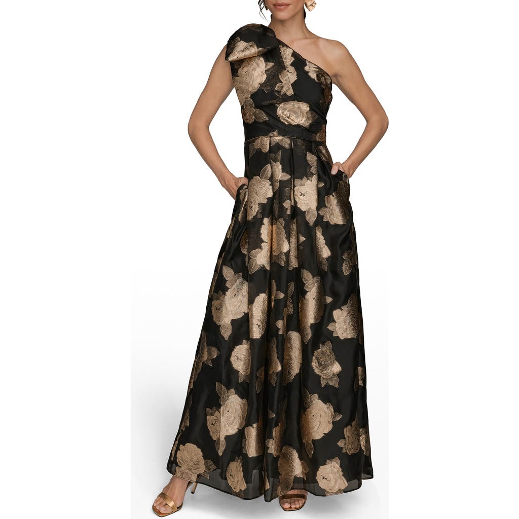 Donna Karan New York One-shoulder Metallic Jacquard Gown In Black