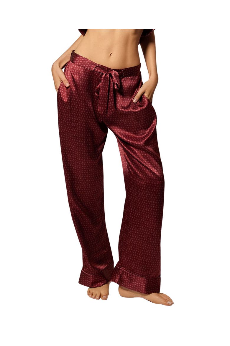 Silk Lounge Moi Et Toi Tie Up Pajama Pant, Main, color, BRICK DUST / ROSE FAUVEE