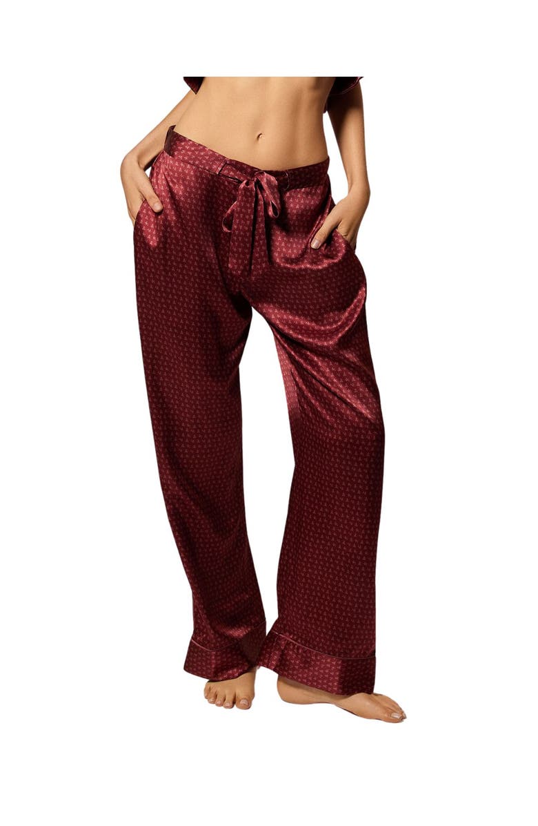 Kiki de Montparnasse Silk Lounge Moi Et Toi Tie Up Pajama Pant, Main, color, Brick Dust / Rose Fauvee