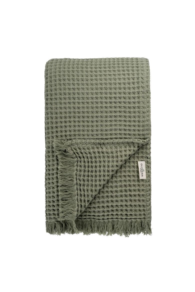 Waffle Turkish Cotton Blanket, Main, color, Sage Green - Queen