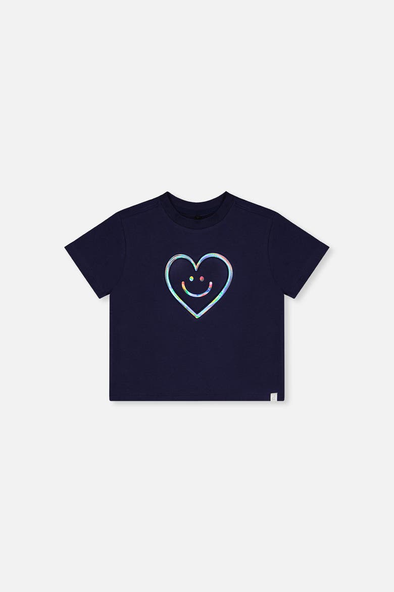 Organic Cotton Holographic Heart Jersey T-Shirt, Main, color, Dark Blue