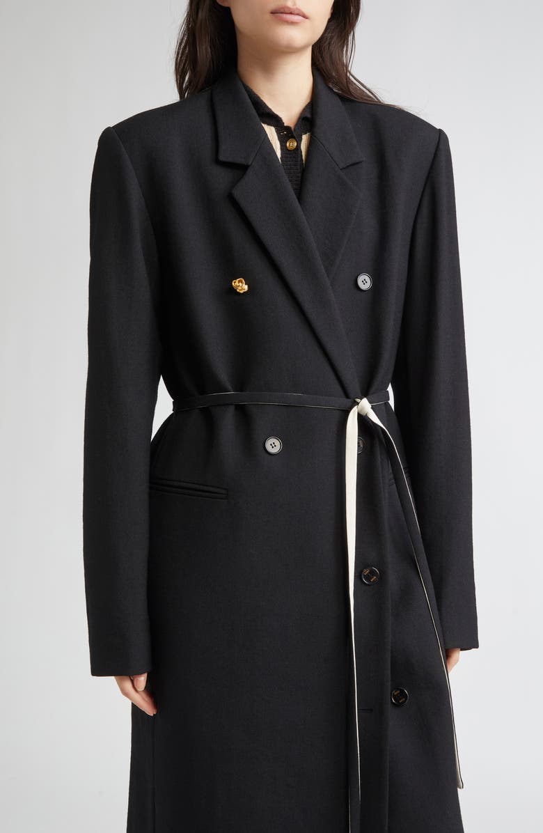 EENK Belted Double Breasted Virgin Wool Long Coat, Alternate, color, Black
