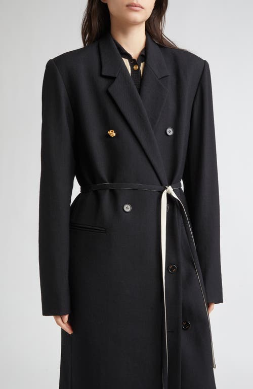 Eenk Belted Double Breasted Virgin Wool Long Coat In Black