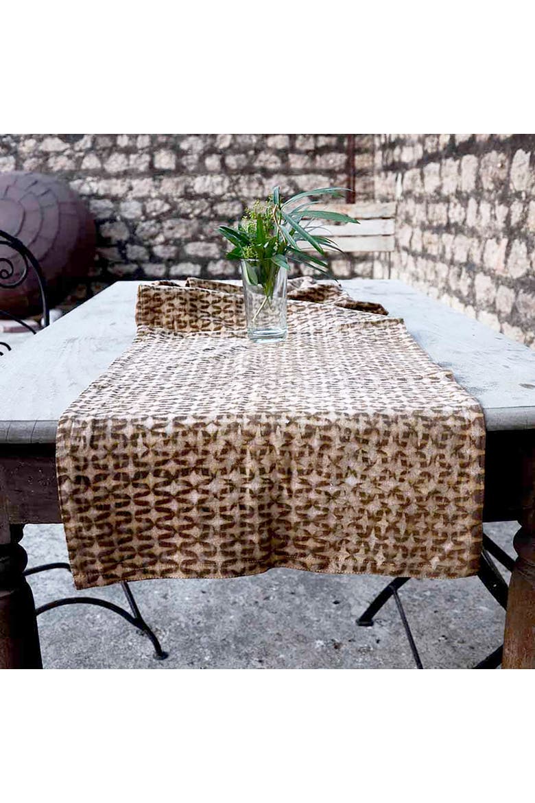 Boho Block Print Table Runner, Alternate, color, Beige