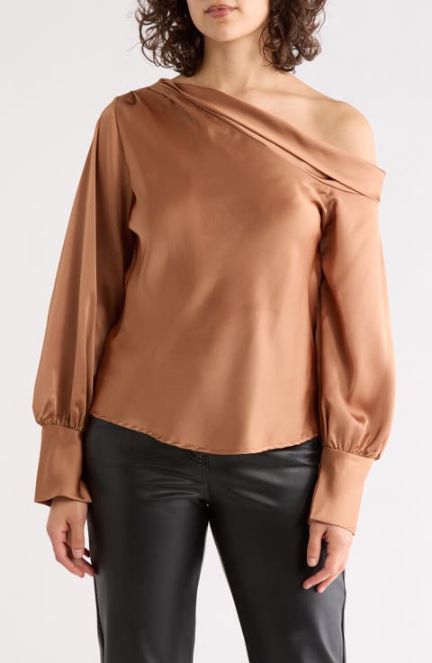 Asymmetrical Drop Shoulder Satin Top