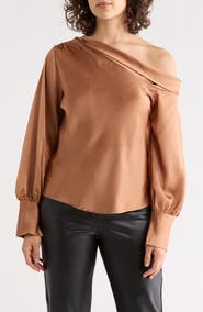 Renee C Asymmetrical Drop Shoulder Satin Top