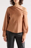 Renee C Asymmetrical Drop Shoulder Satin Top