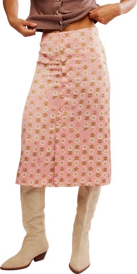 Analise Polka Dot Button-Up Midi Skirt