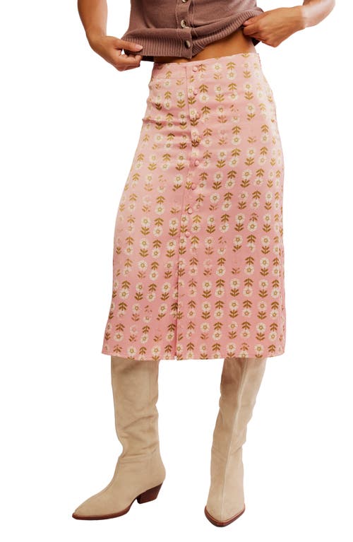 Free People Analise Polka Dot Button-up Midi Skirt In Blush Combo