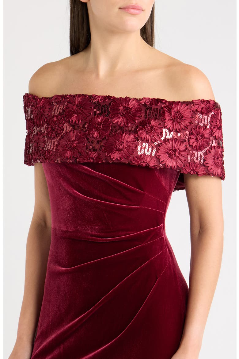 Velvet Off the Shoulder Gown, Alternate, color, WINE