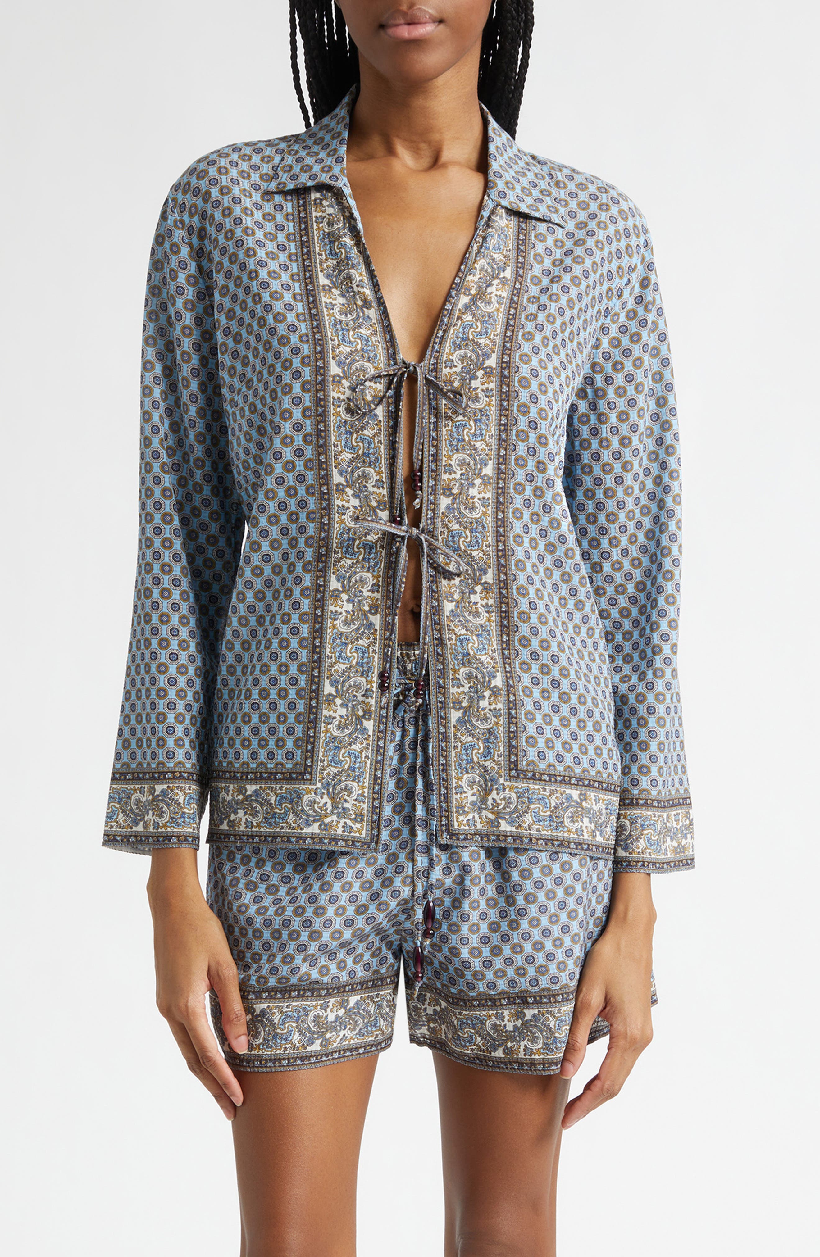 Eva Tie Front Mixed Paisley Print Top