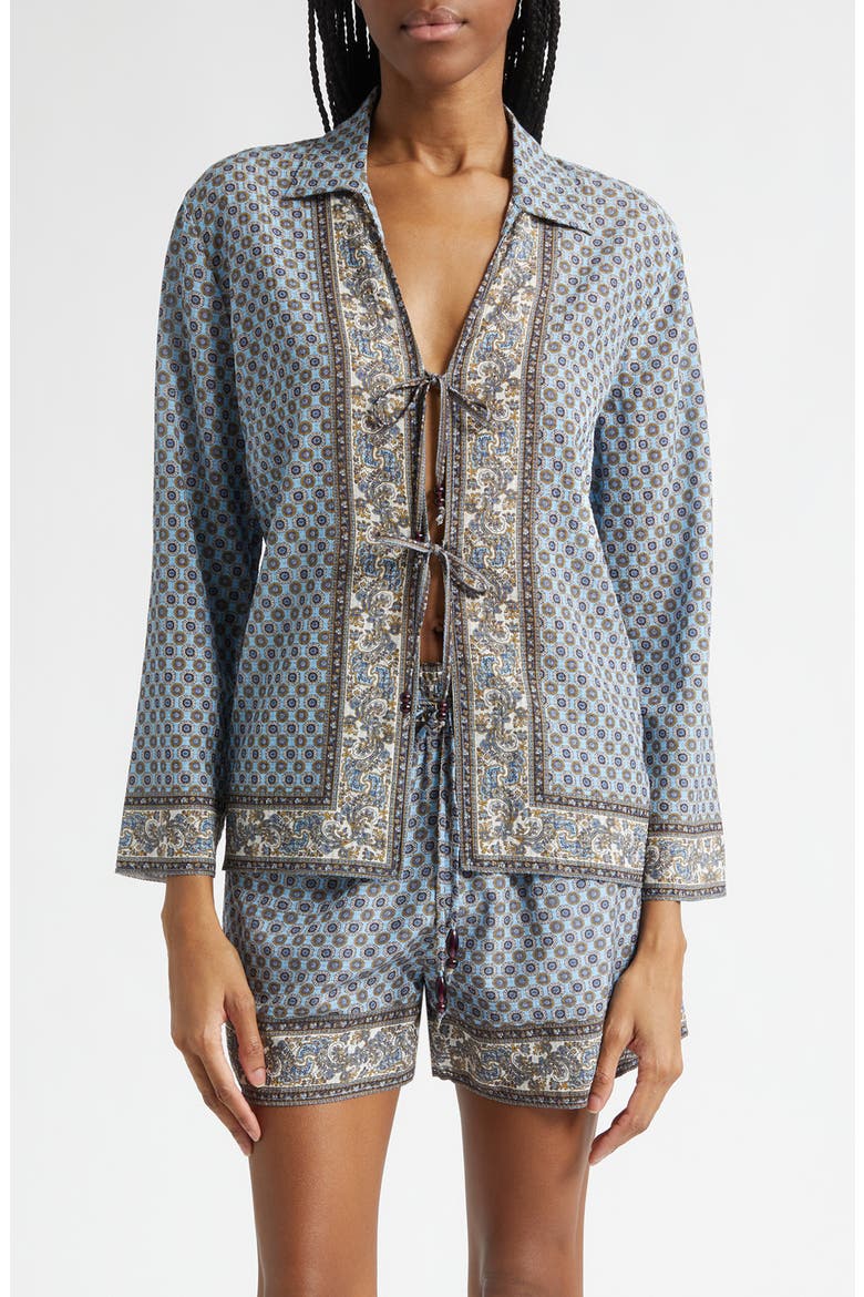 Eva Tie Front Mixed Paisley Print Top, Main, color, BLUE JAY MULTI