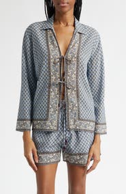 Veronica Beard Eva Tie Front Mixed Paisley Print Top