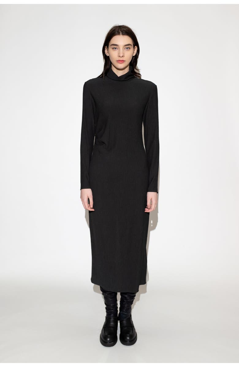 Untitled in Motion Aurora Crinkle Fabric Funnel Neck Midi Dress, Alternate, color, Black Crinkle